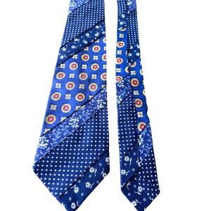 Grandpa Patchwork Tie Handmade Blue Geometric Floral Polka Dot Stripe Boho VTG